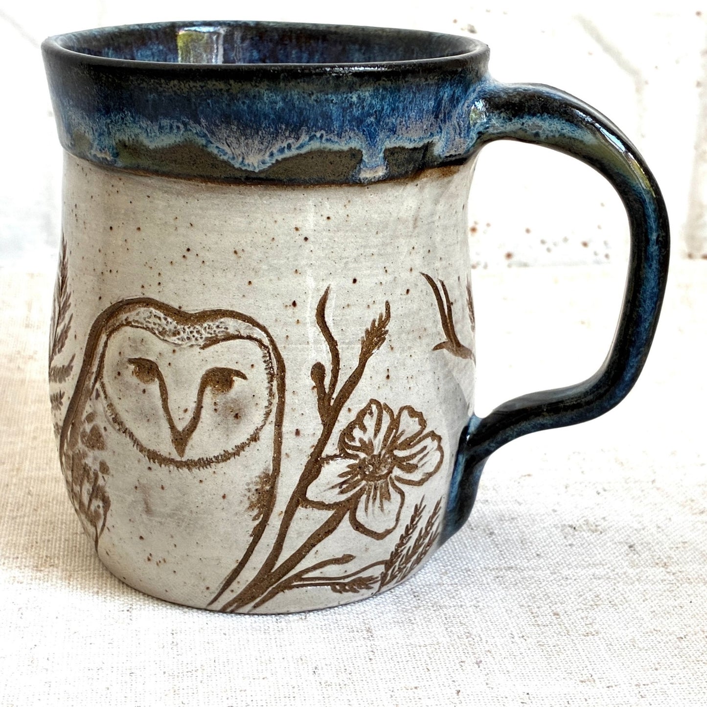 Blue Glaze Owl Ceramic Mug by Danielle Payette