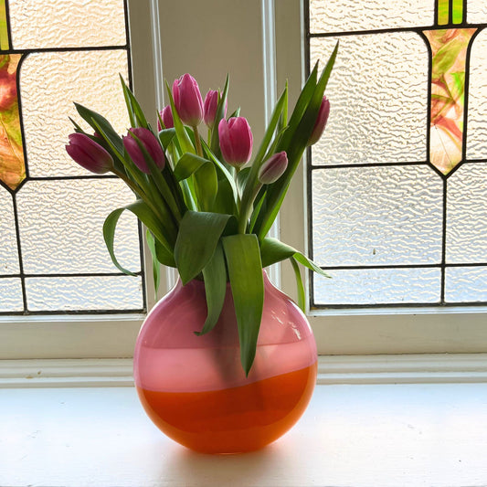 Bowglass Flat Pink & Orange Vase