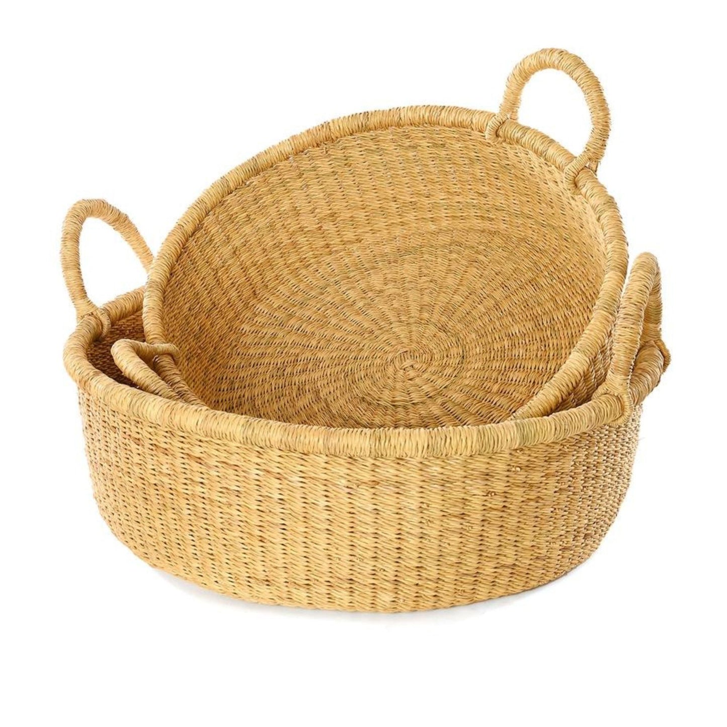 Shallow Small Natural Woven Grass Floor Basket