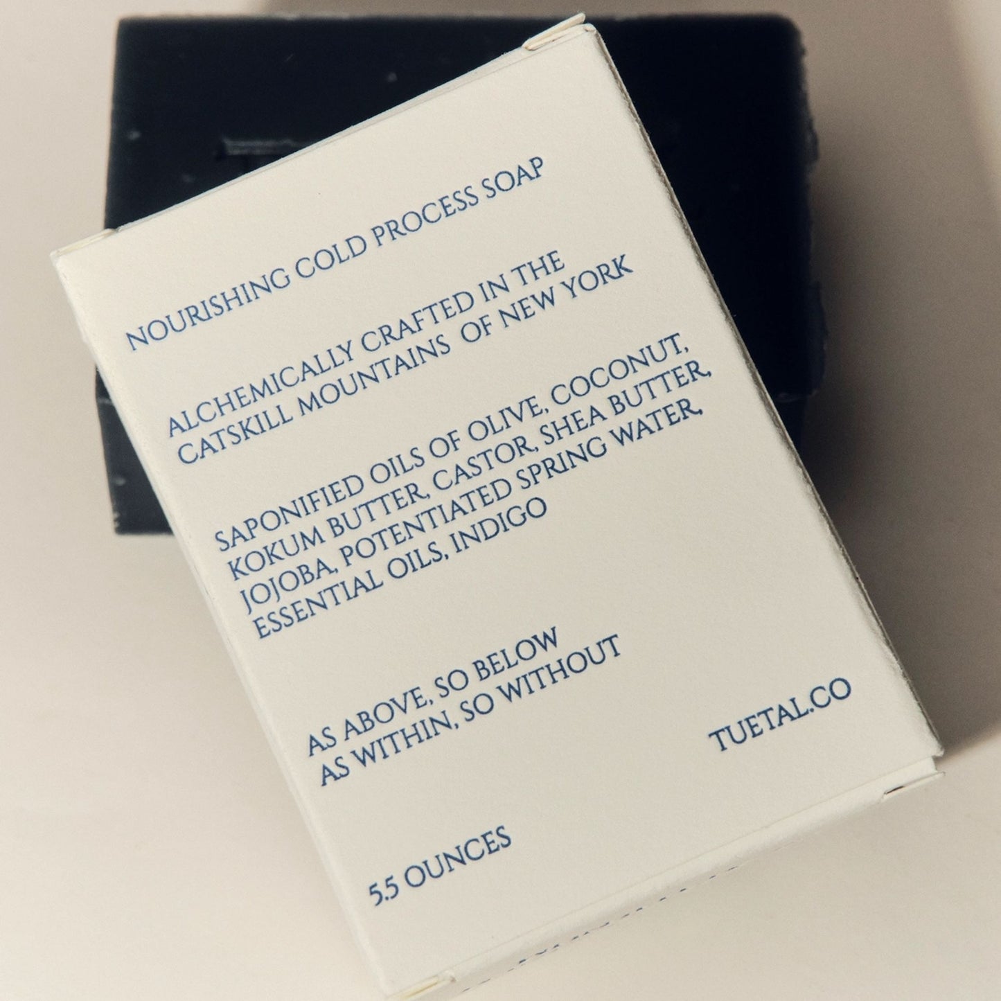 Box of TU.ET.AL soap with text detailing ingredients and origin.