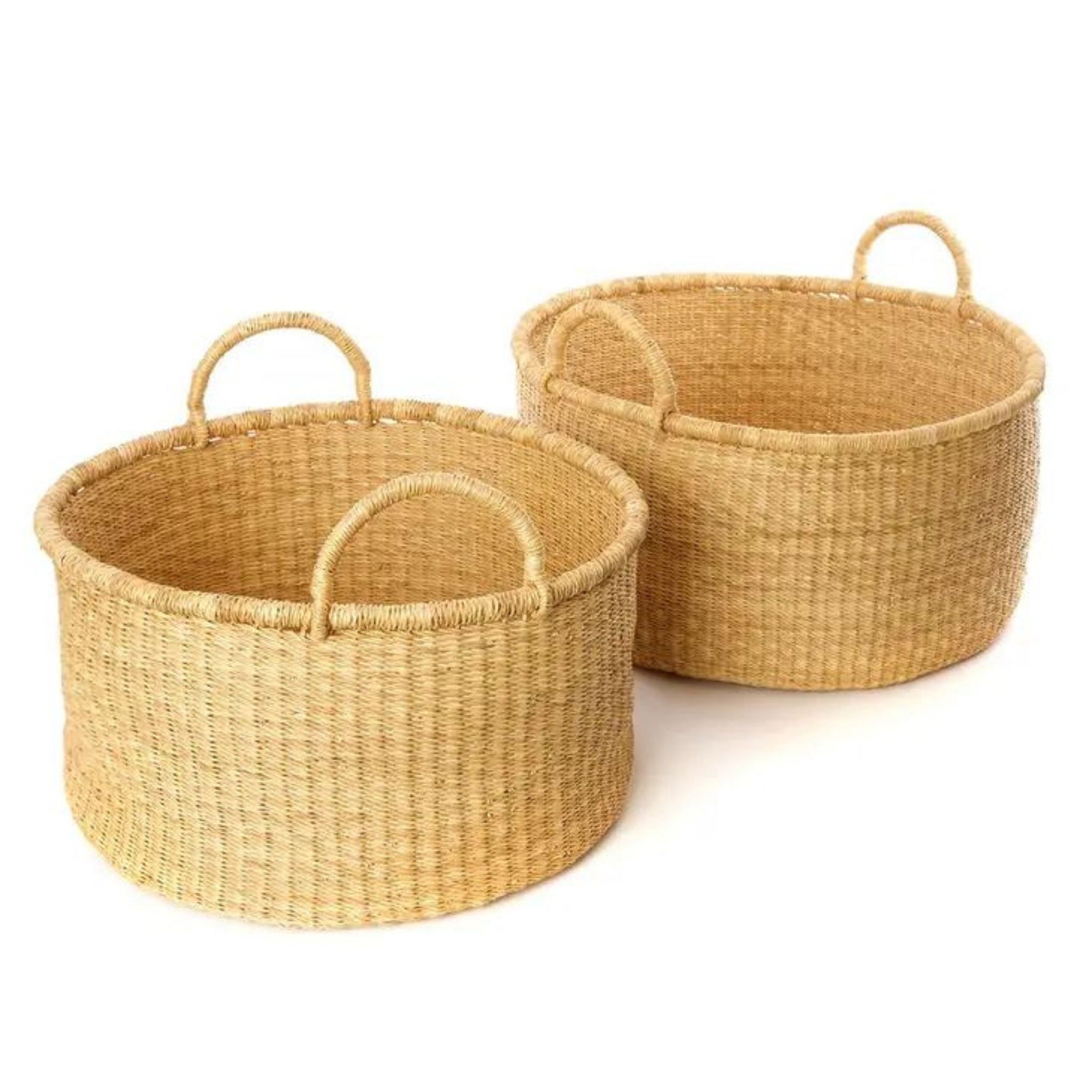 Pair of woven floor storage baskets.