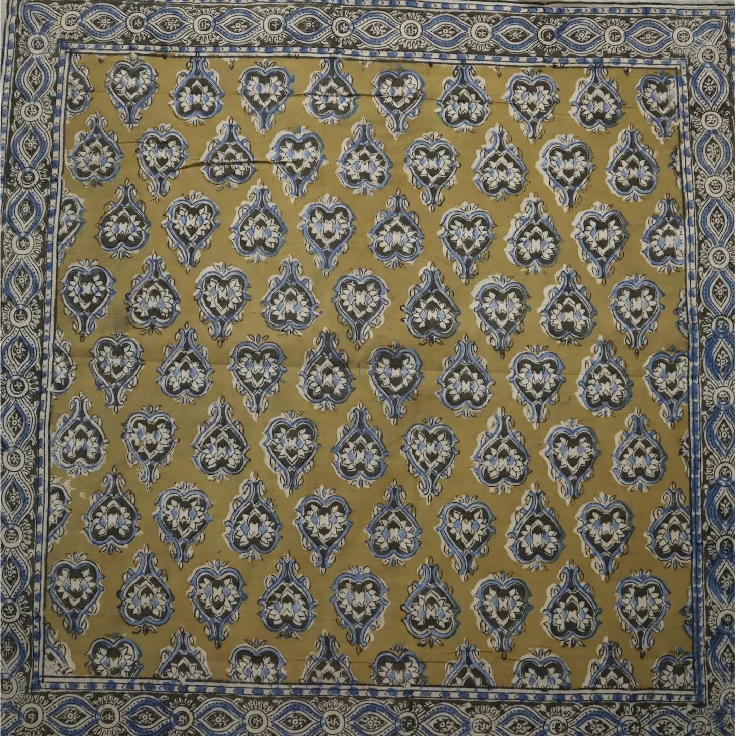 Indigo Peafowl Pattern Kalamkari Cotton Bandana