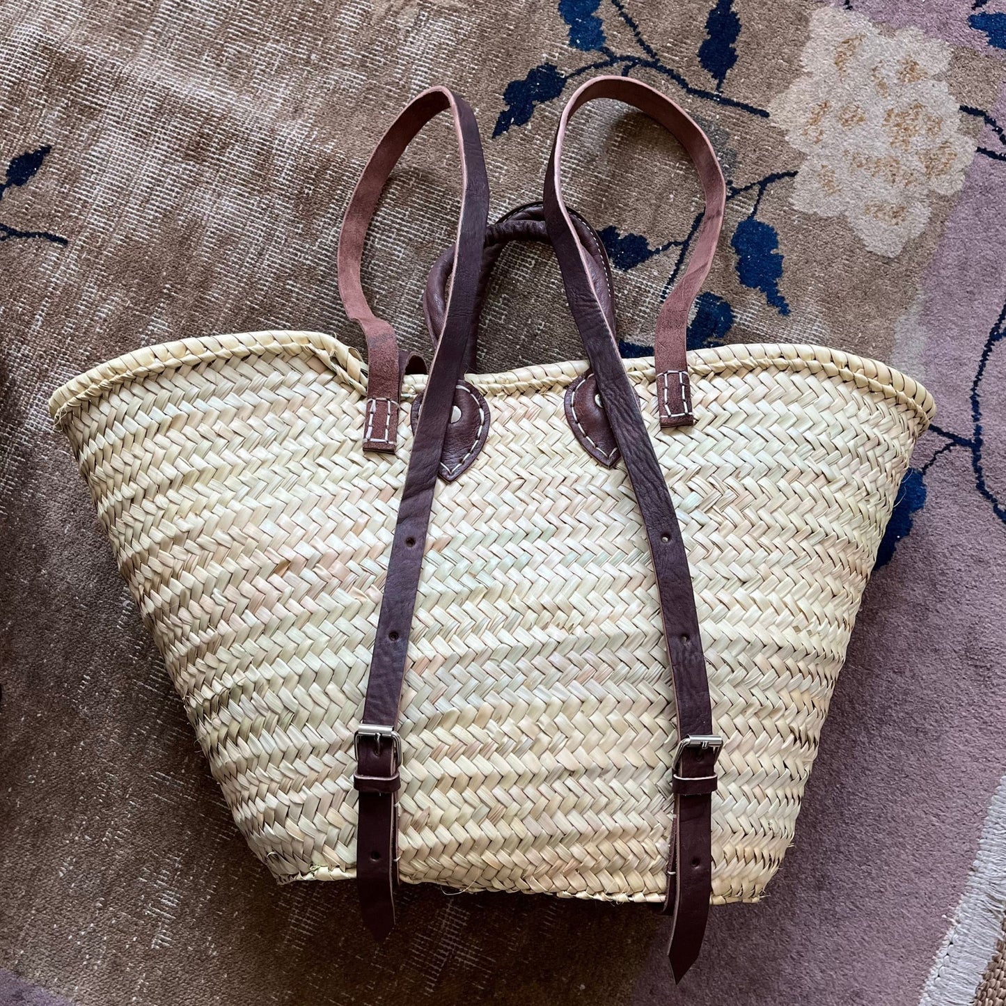 backpack basket back leather straps