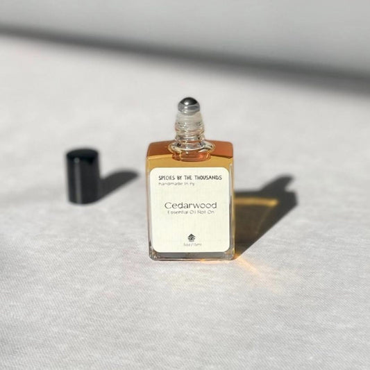 Cedarwood Essential Oil Roll-on Perfume. Mellow and balanced. This cedarwood oil blend has a rich, smooth, woody, and slightly balsamic scent.