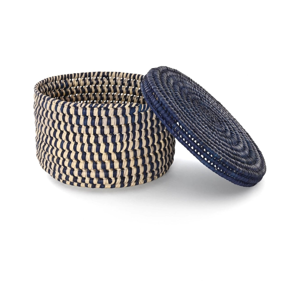 Blue Lidded Sewing Basket