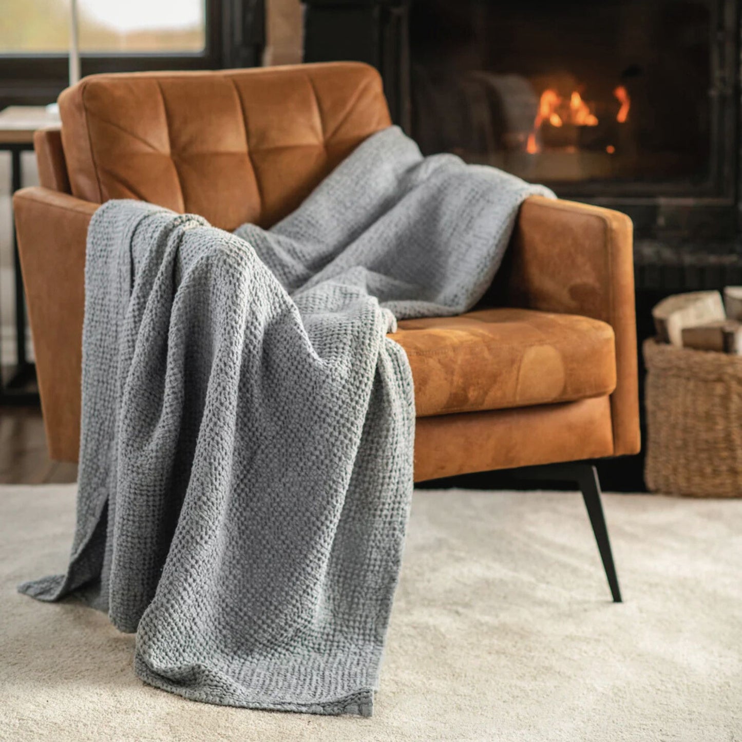 Linen Waffle Throw Blanket