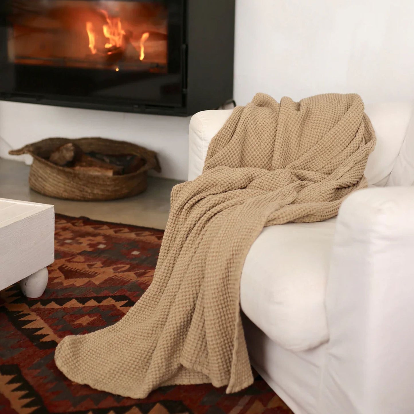 Linen Waffle Throw Blanket