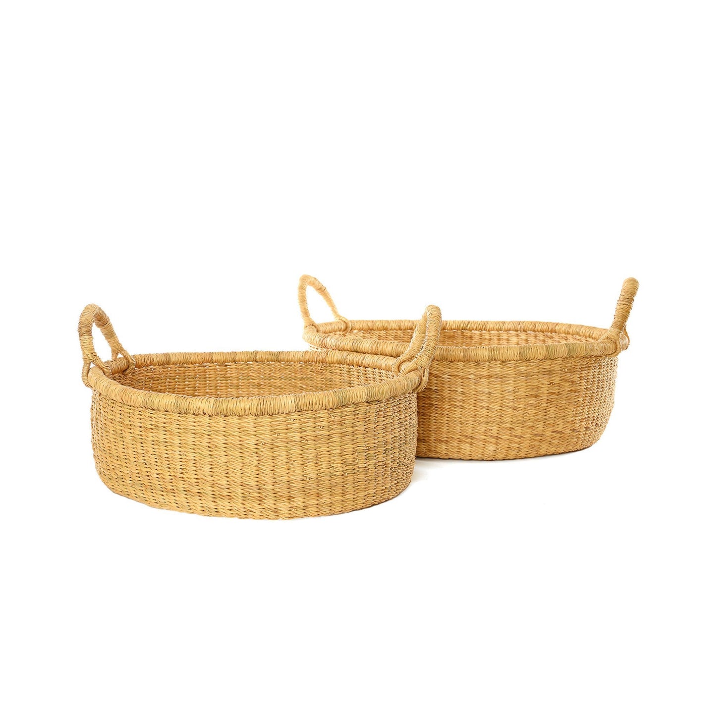 Shallow Small Natural Woven Grass Floor Basket