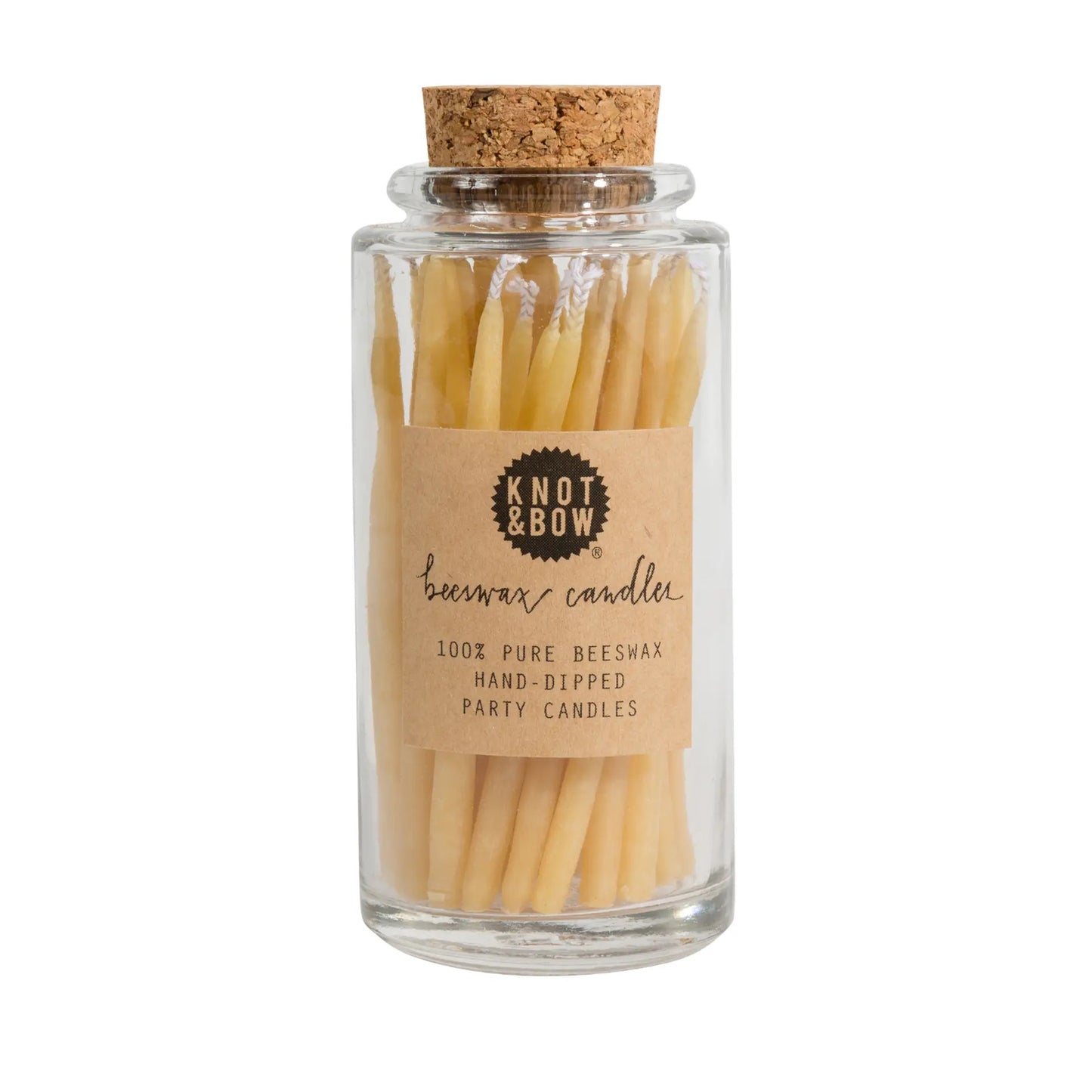 36 hand-dipped beeswax birthday candles in glass jar with cork top