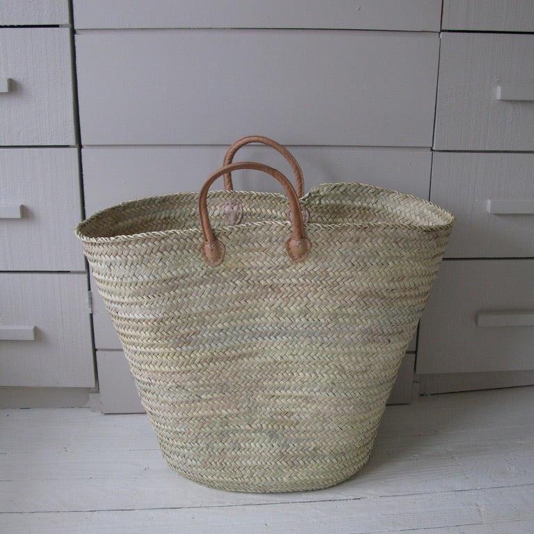 Oversized Basket with Leather Handles