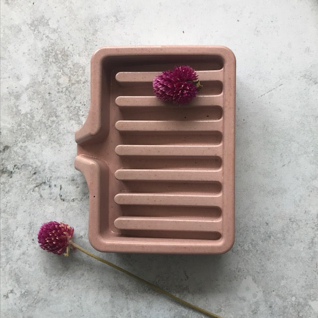 Concrete Soap Dish with Drain in rose color