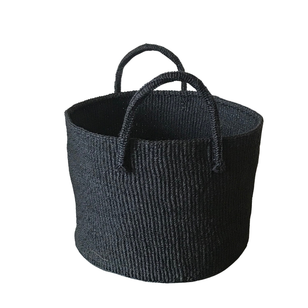 Large round flexible Sisal basket with handles in black