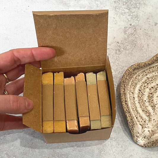 close up of opened box set of 6 9-ounce hand soaps