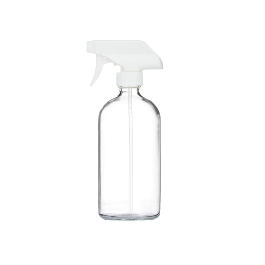 Refillable 16-ounce clear glass spray bottle 