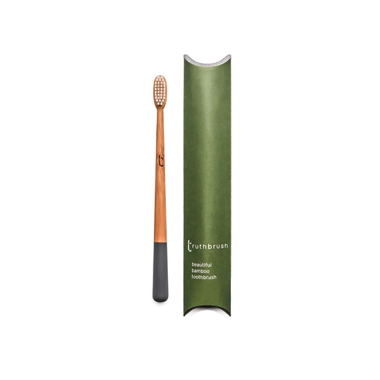 Bamboo toothbrush with soft plant-based bristles in gray