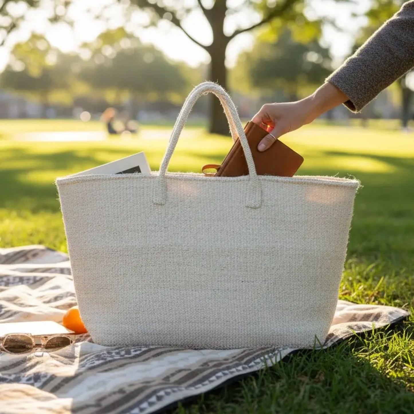 White Sisal Tote Basket