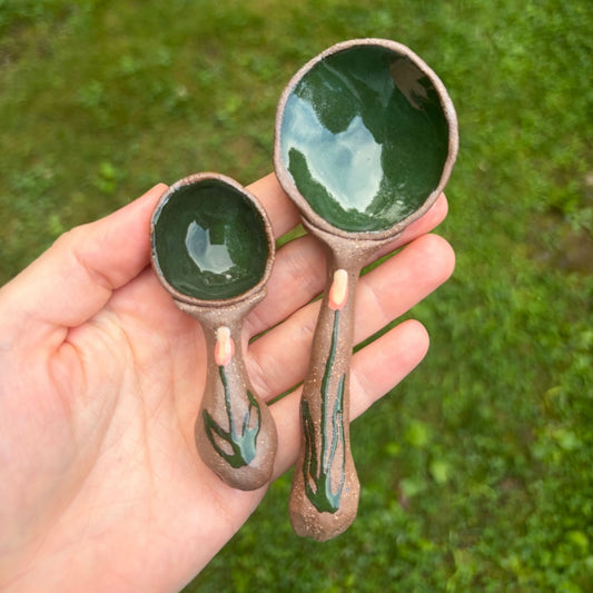 Small Pink and Green Flower Ceramic Spoon by Sarah Boudinot