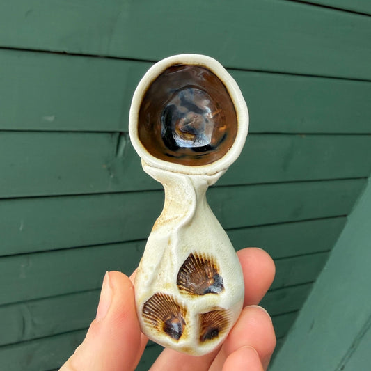 Small White Seashell Ceramic Spoon by Sarah Boudinot