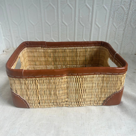 Leather-trimmed Storage Basket Set