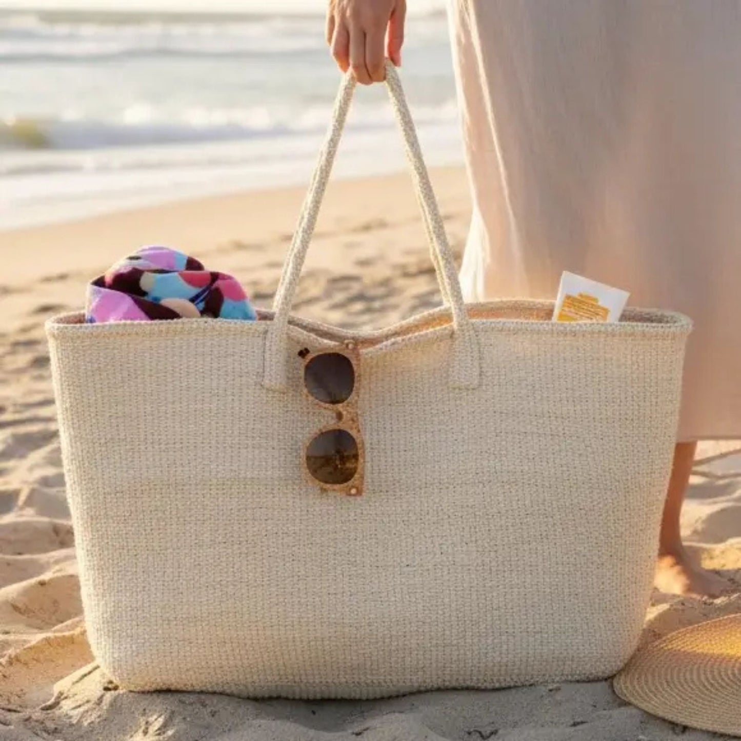 White Sisal Tote Basket