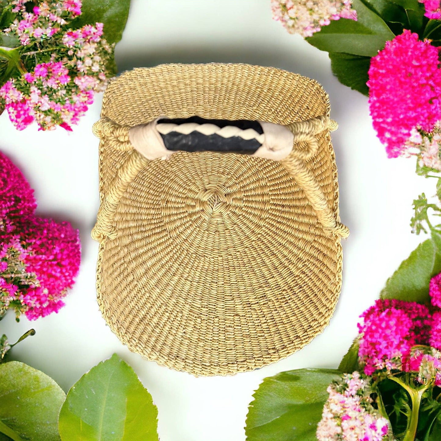 Bolga Flower Basket Black & Tan Handle