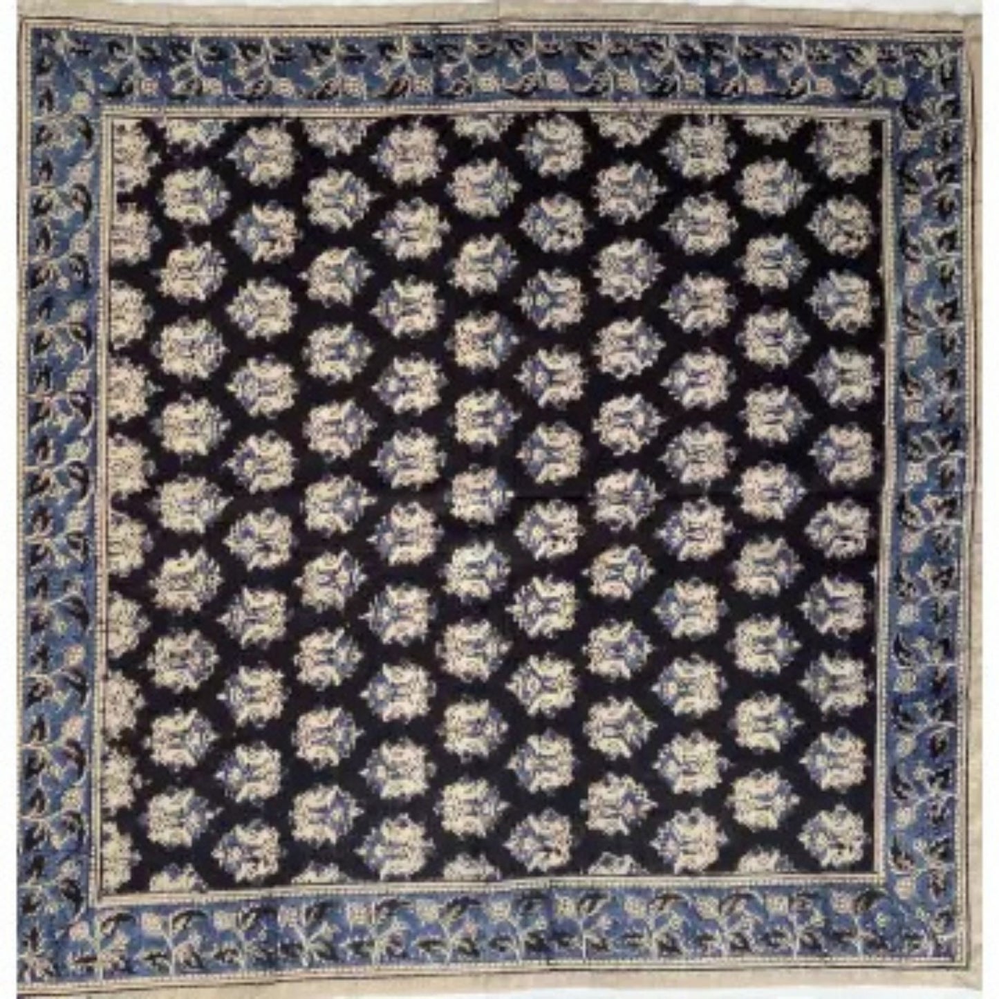 Indigo Ornaments Pattern Kalamkari Cotton Bandana