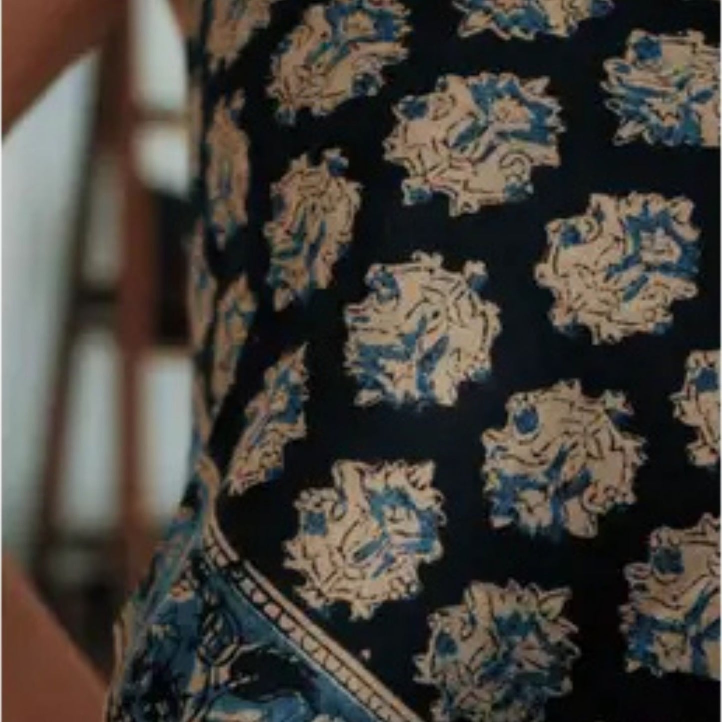 Indigo Ornaments Pattern Kalamkari Cotton Bandana