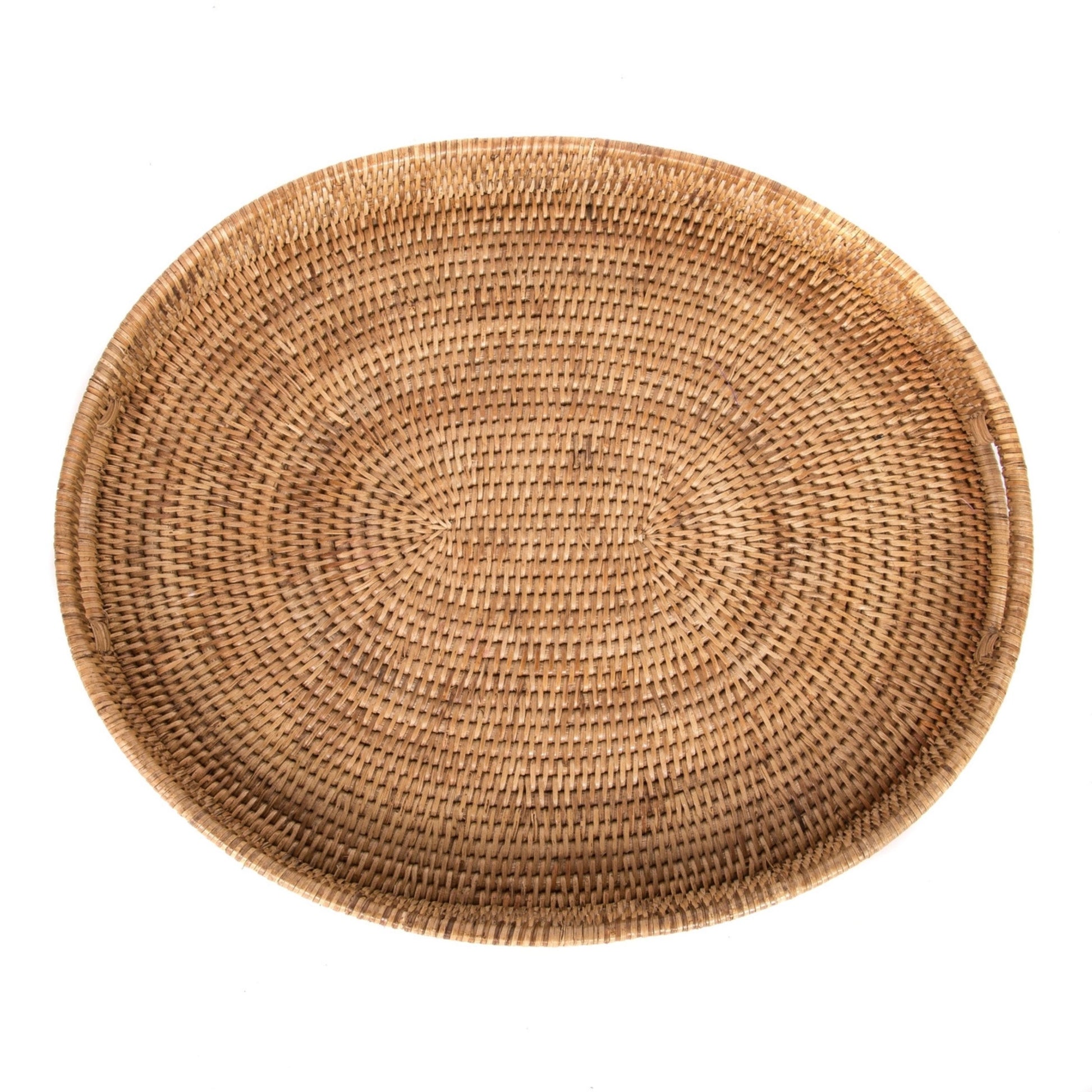 Round woven tray on a white background