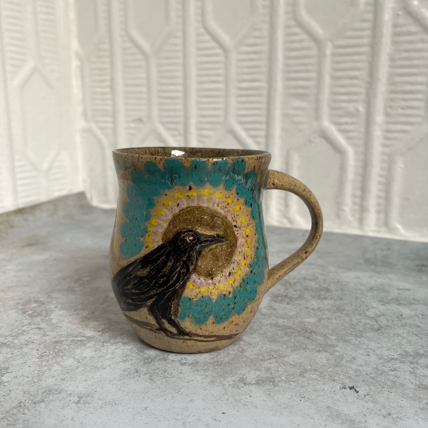 Crow with Flower Meadow Ceramic Mug by Danielle Payette