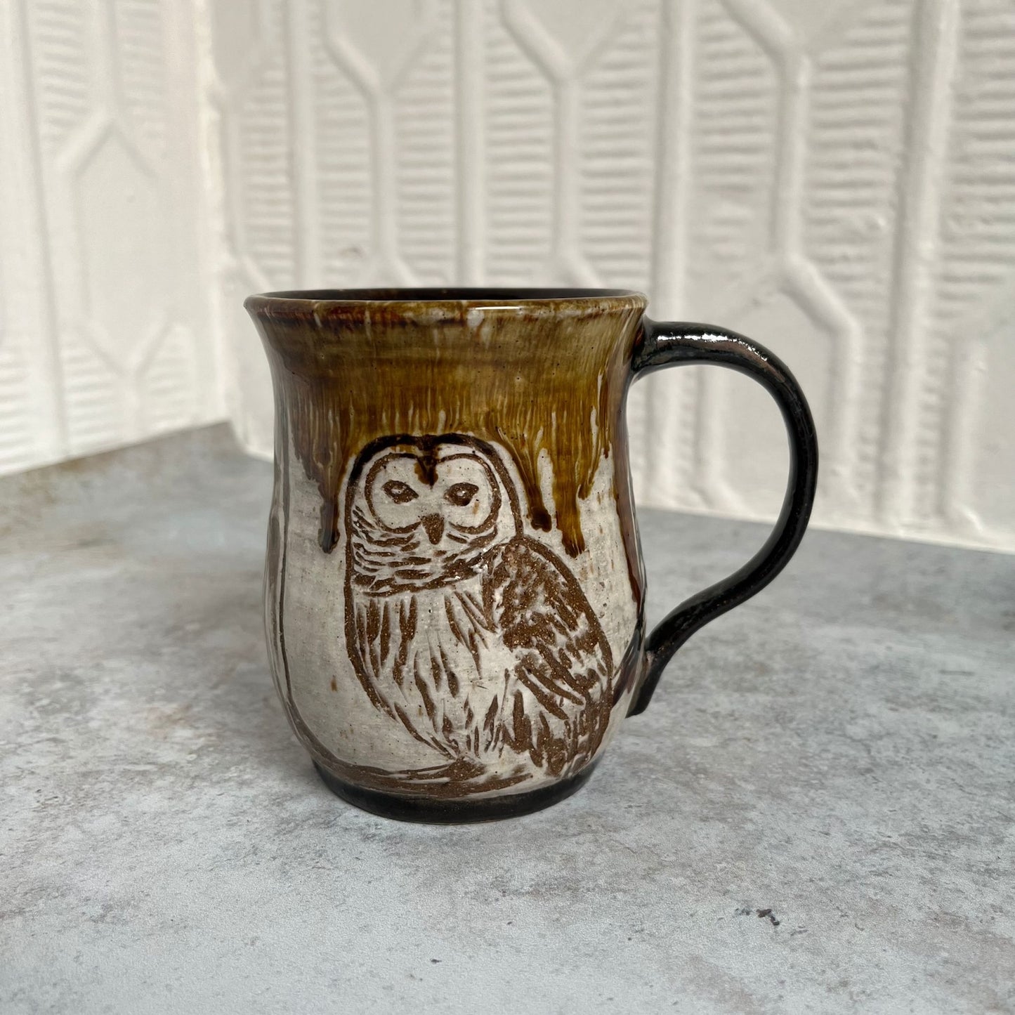 Iridescent Owl Half & Half Ceramic Mug by Danielle Payette