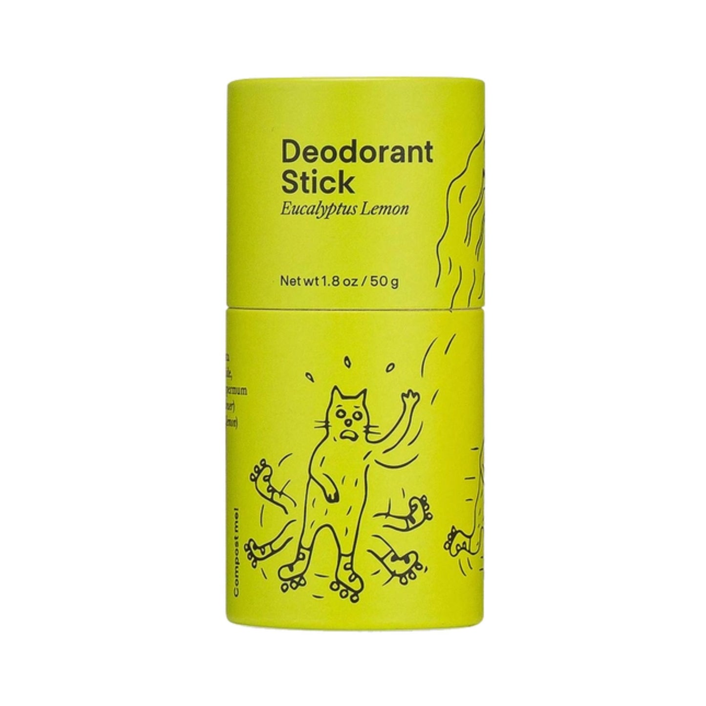 A natural deodorant stick in a biodegradable package. Scents: Eucalyptus Lemon Deodorant Stick. 1.8 oz.