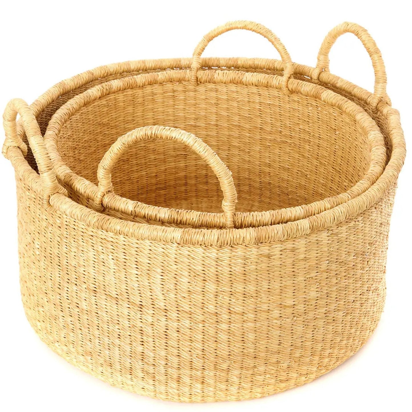 Large Natural Woven Grass Floor Basket