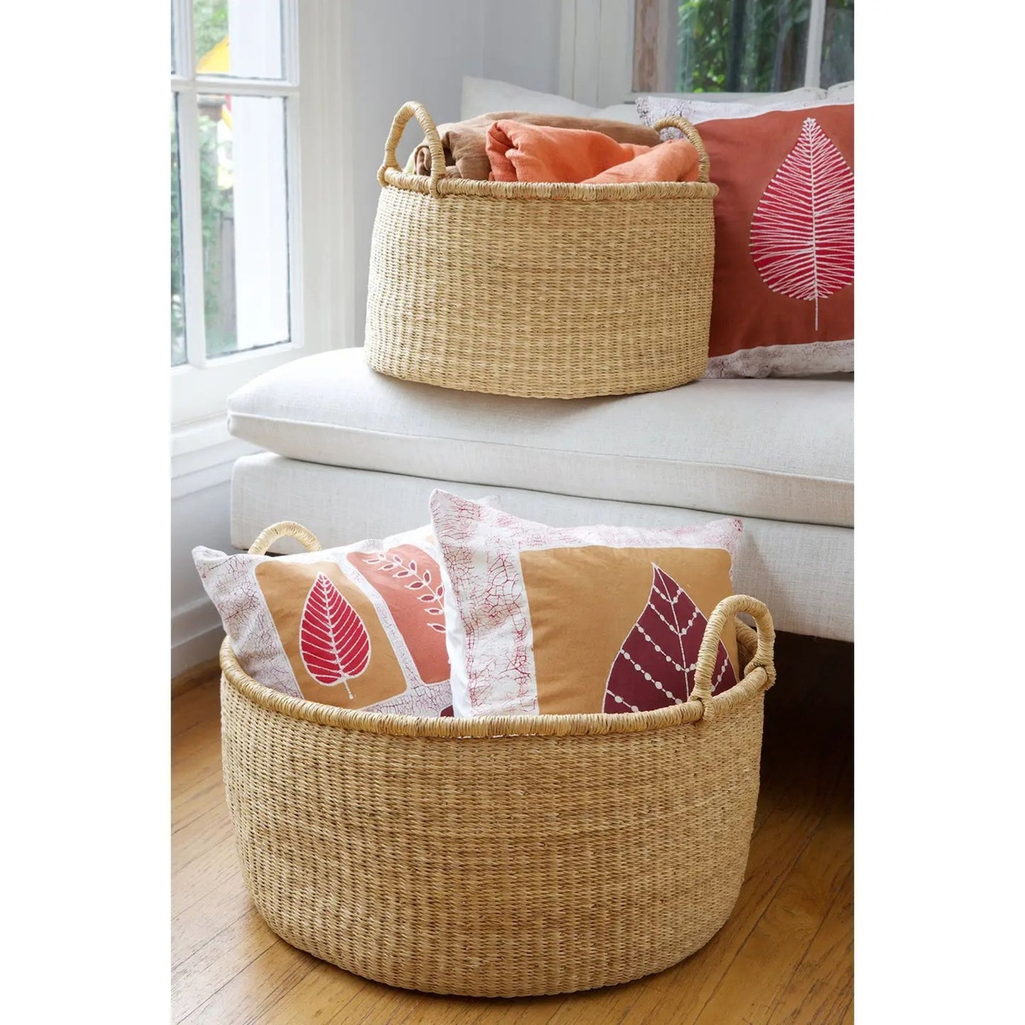 Large Natural Woven Grass Floor Basket