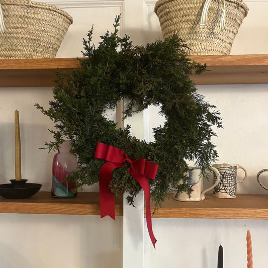 Green Holiday Wreath with Bow