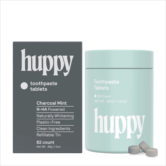 Huppy Charcoal & Mint Toothpaste Tablets with Tin