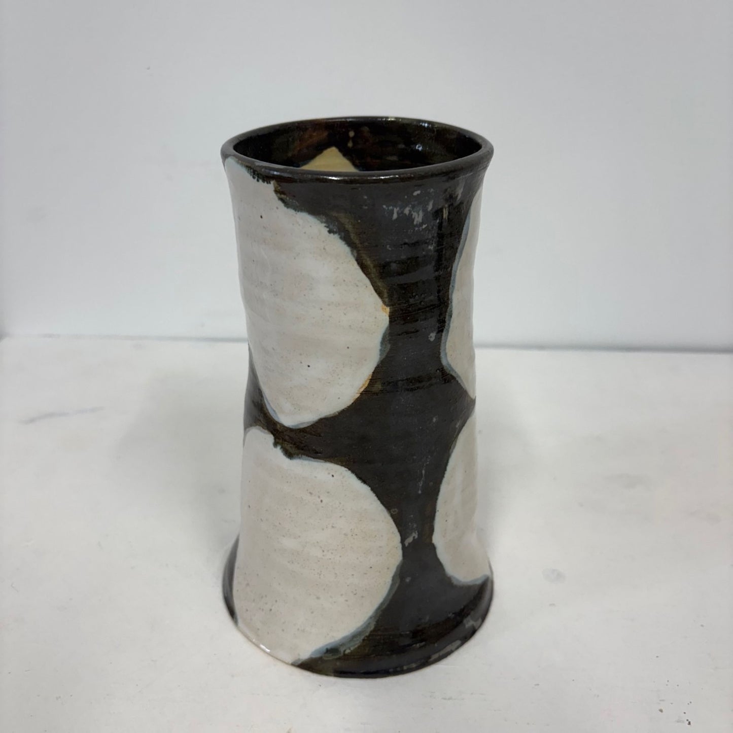 Brown & White Ceramic Vase by Jess Gaddis