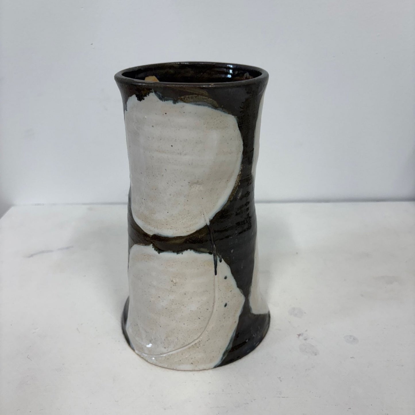 Brown & White Ceramic Vase by Jess Gaddis