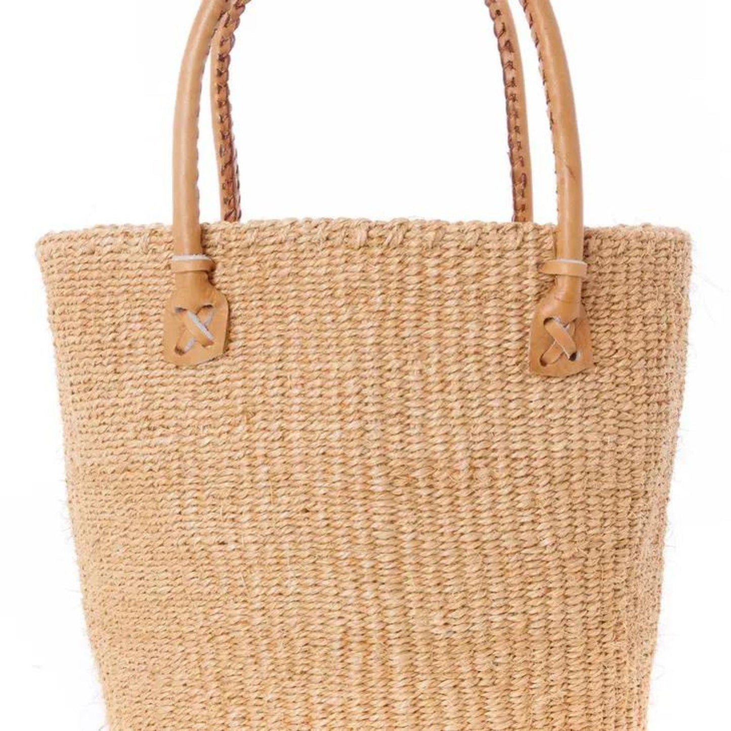 Blush Sisal Tote Bag with Leather Handles