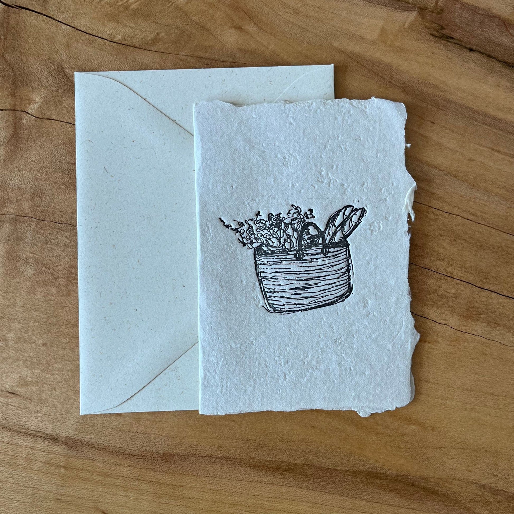 basket greeting card letterpressed on handmade paper with envelope