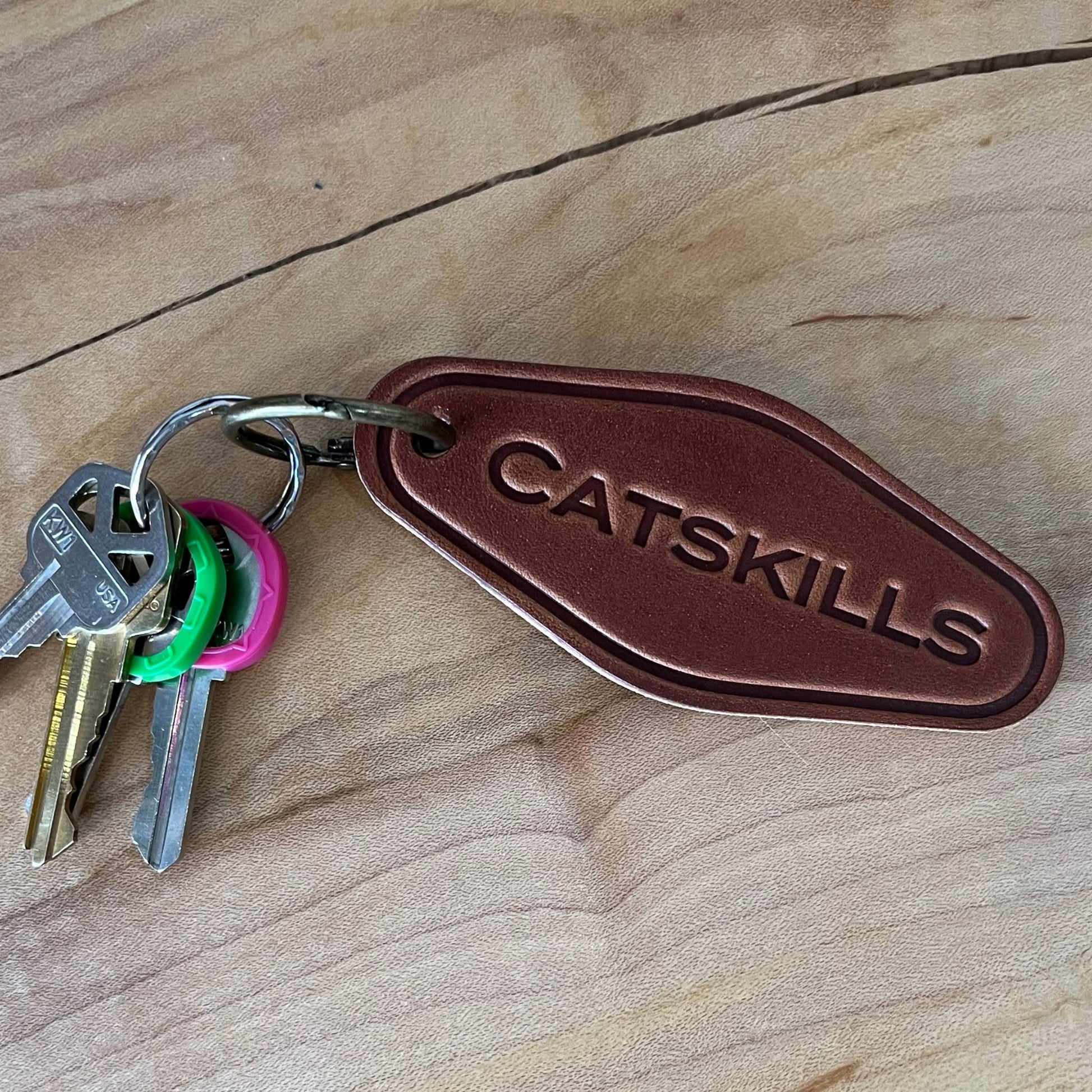 Catskills Leather Keychain made of leather, cut and pressed by hand from some of the thickest and finest harness leather available.