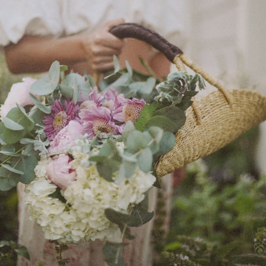 Bolga Flower Basket with Leather Handle