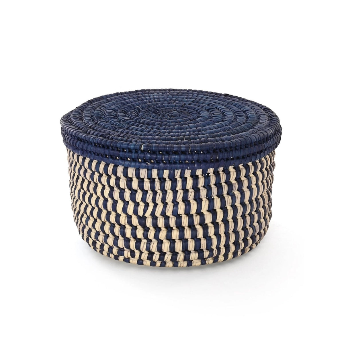 Blue Lidded Sewing Basket