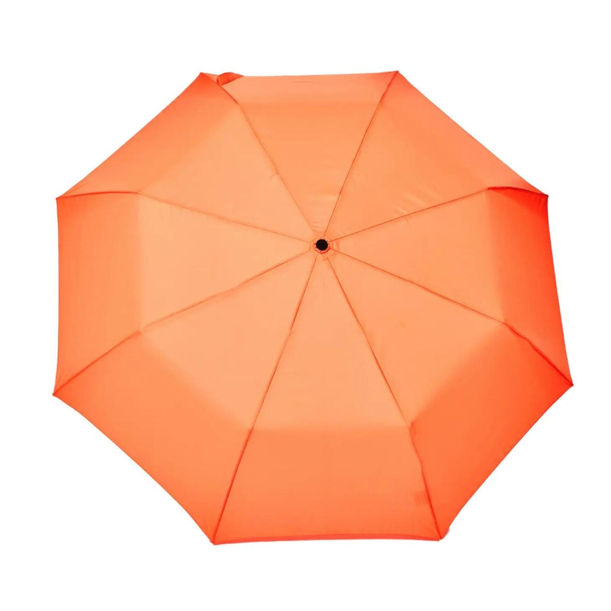 Wide open umbrella in peach with birchwood handle in the shape of duck head