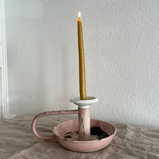 Vintage Metal & Porcelain Chamberstick Candle Holder