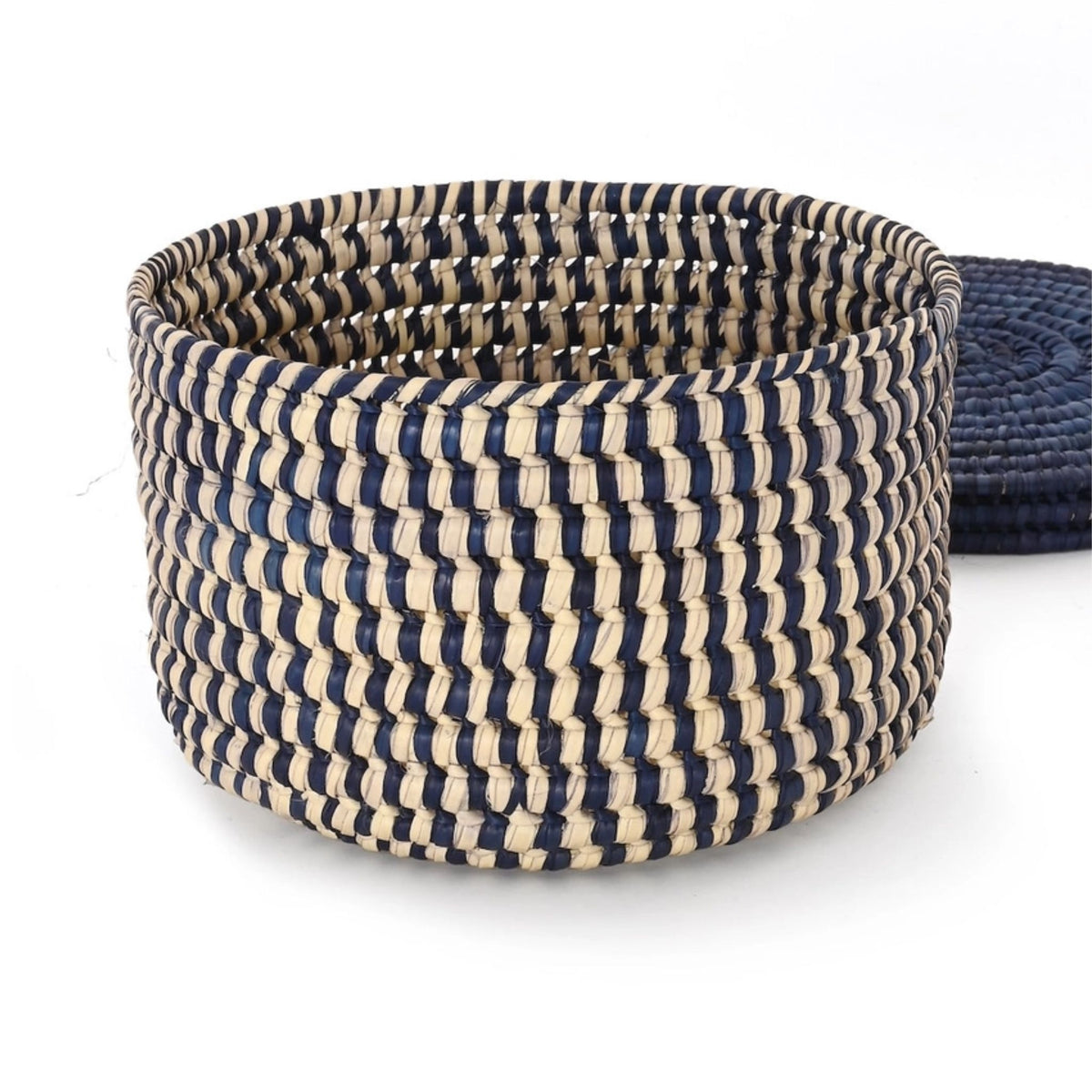 Blue Lidded Sewing Basket