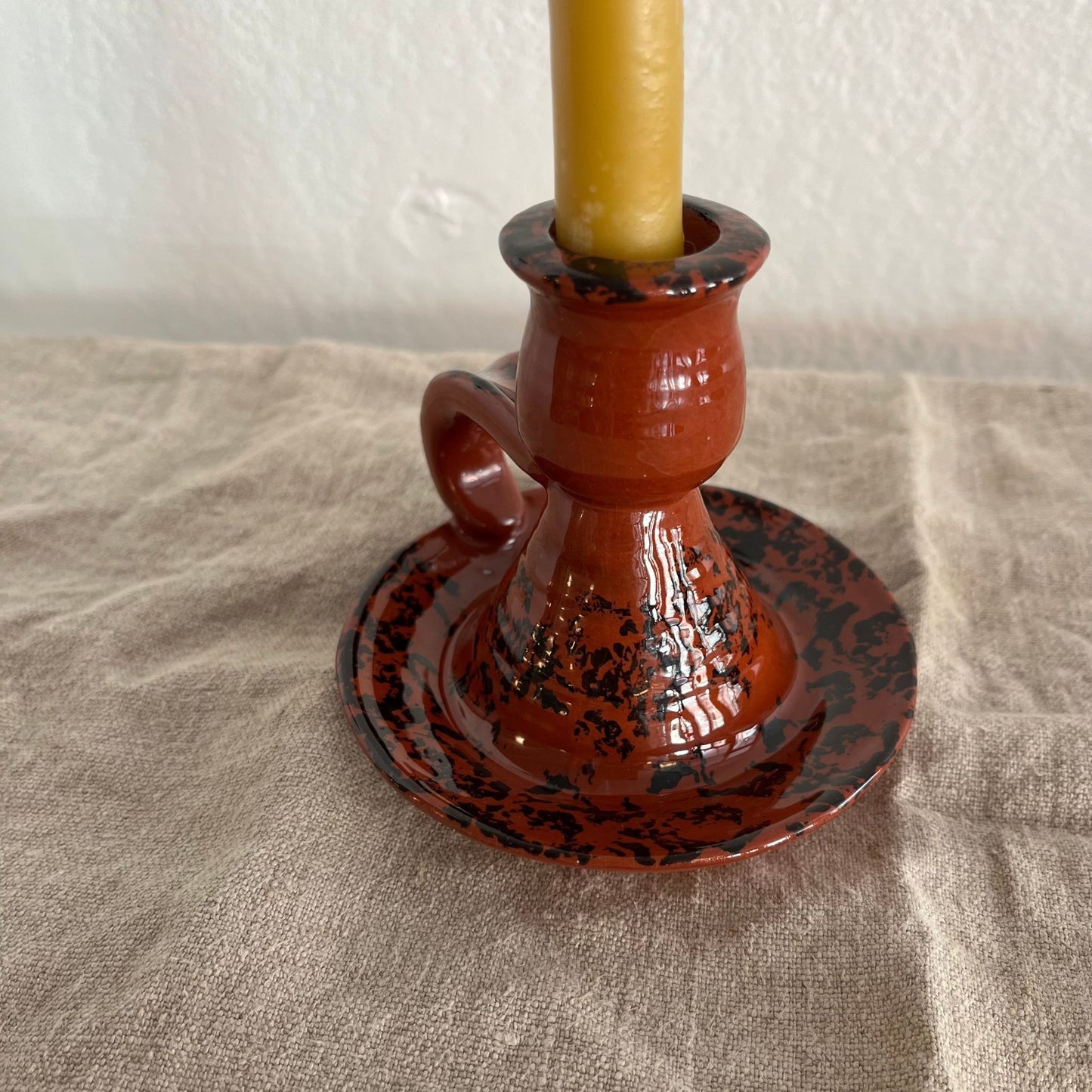 Vintage Ceramic Spongeware Chamberstick Candle Holder