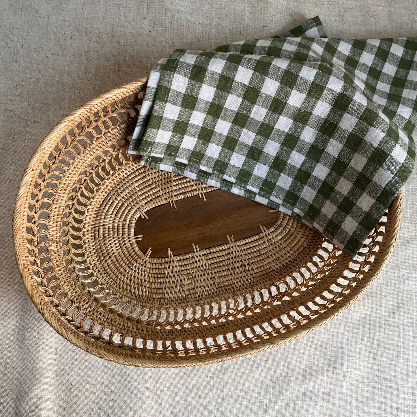 Forest Gingham Linen Tea Towel