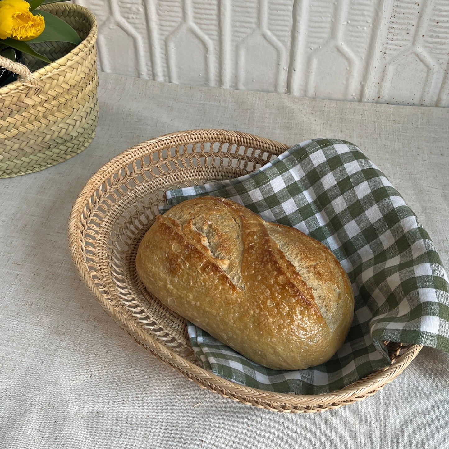 Forest Gingham Linen Tea Towel