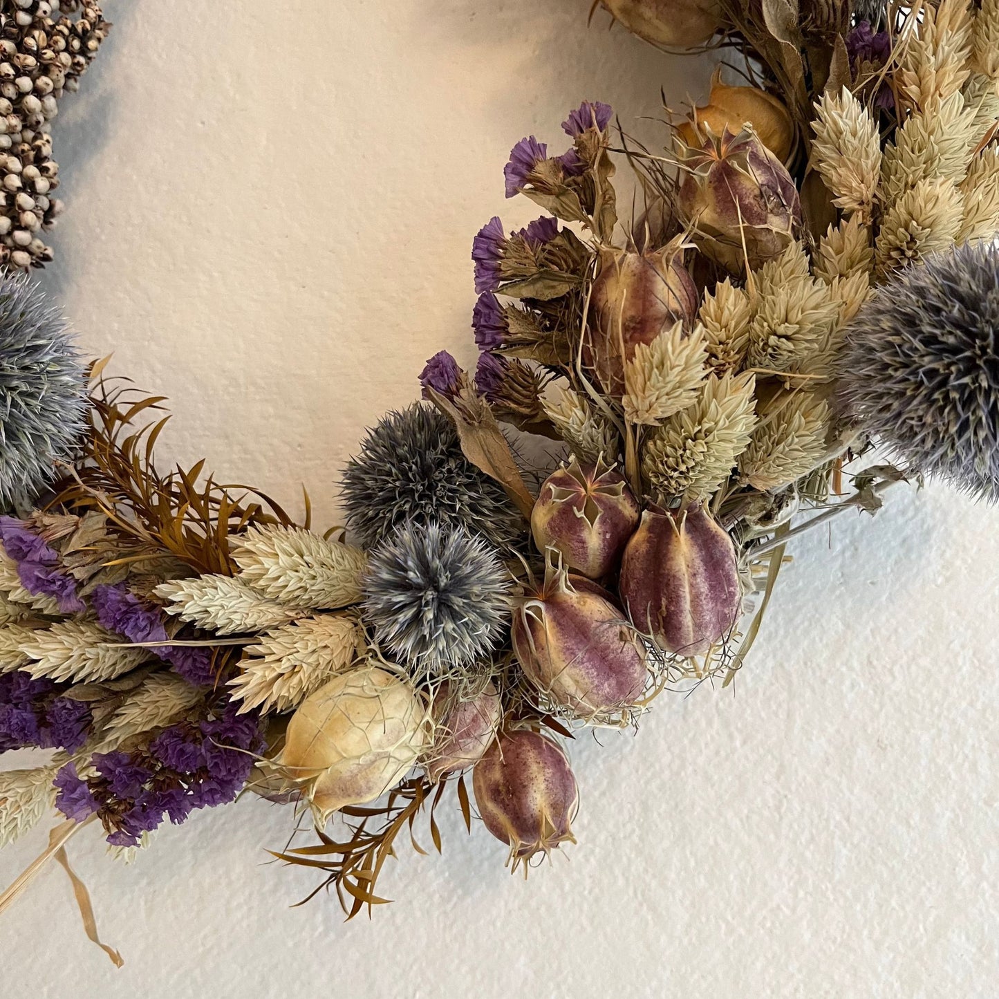 Handmade Dried Floral Wreath with Echinops.