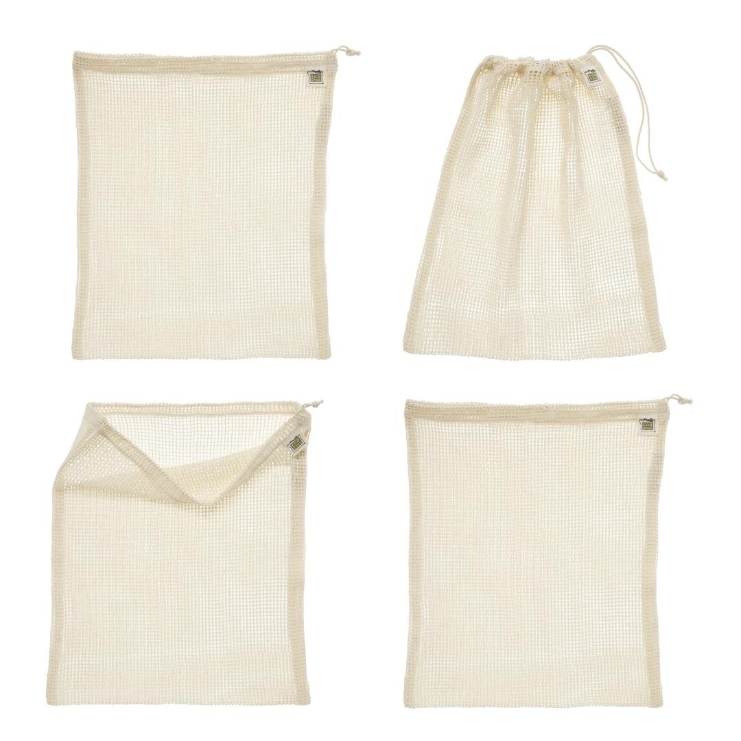 4 washable organic cotton mesh drawstring reusable produce bags 